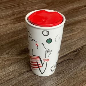 2015 Starbucks Girl Blowing Bubbles 12 oz Ceramic Travel Tumbler